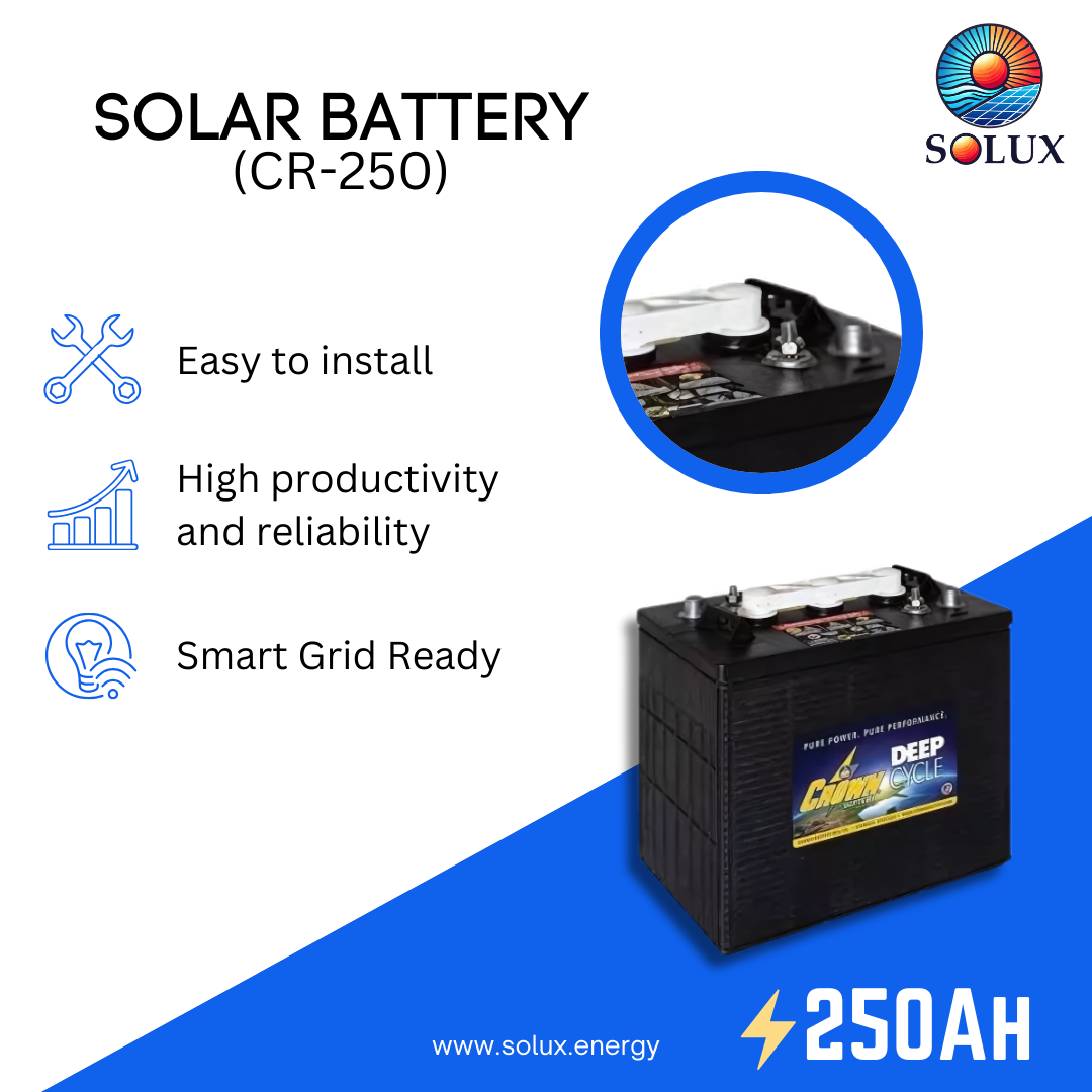 This is an image of CR-250 6 Volt Crown Commercial Deep Cycle Battery